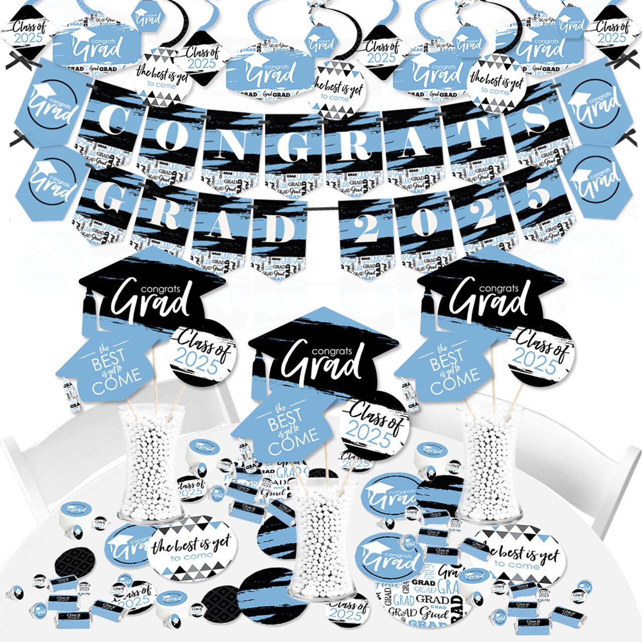 Big Dot of Happiness 2025 Light Blue Graduation Party Supplies - 387 Piece Decoration Kit - Fundle Bundle